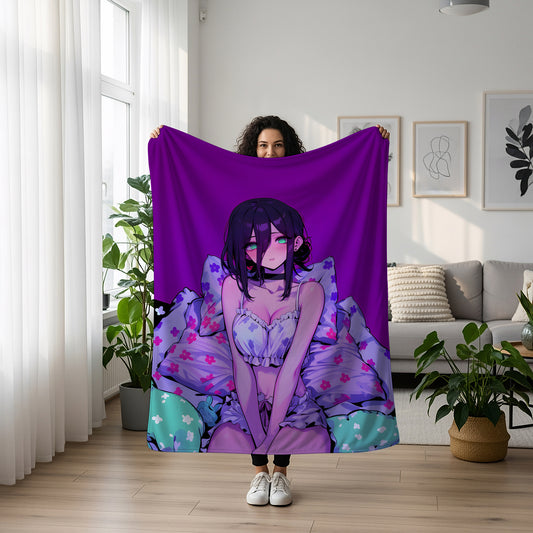 Sexy Reze in Pajama Fleece Blanket, Chainsaw Man Merch, Spicy Anime Girl Throw Tapestry, Iconic Anime Art Decor & Otaku Gift