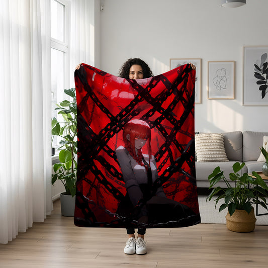 Makima Fleece Blanket, Chainsaw Man Merch, Spicy Anime Girl Throw Tapestry, Iconic Anime Art Decor & Otaku Gift