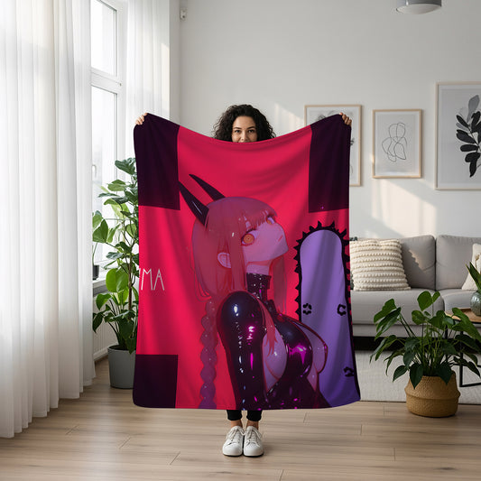 Sexy Makima in Latex Suit Fleece Blanket, Chainsaw Man Merch, Spicy Anime Girl Throw Tapestry, Iconic Anime Art Decor & Otaku Gift