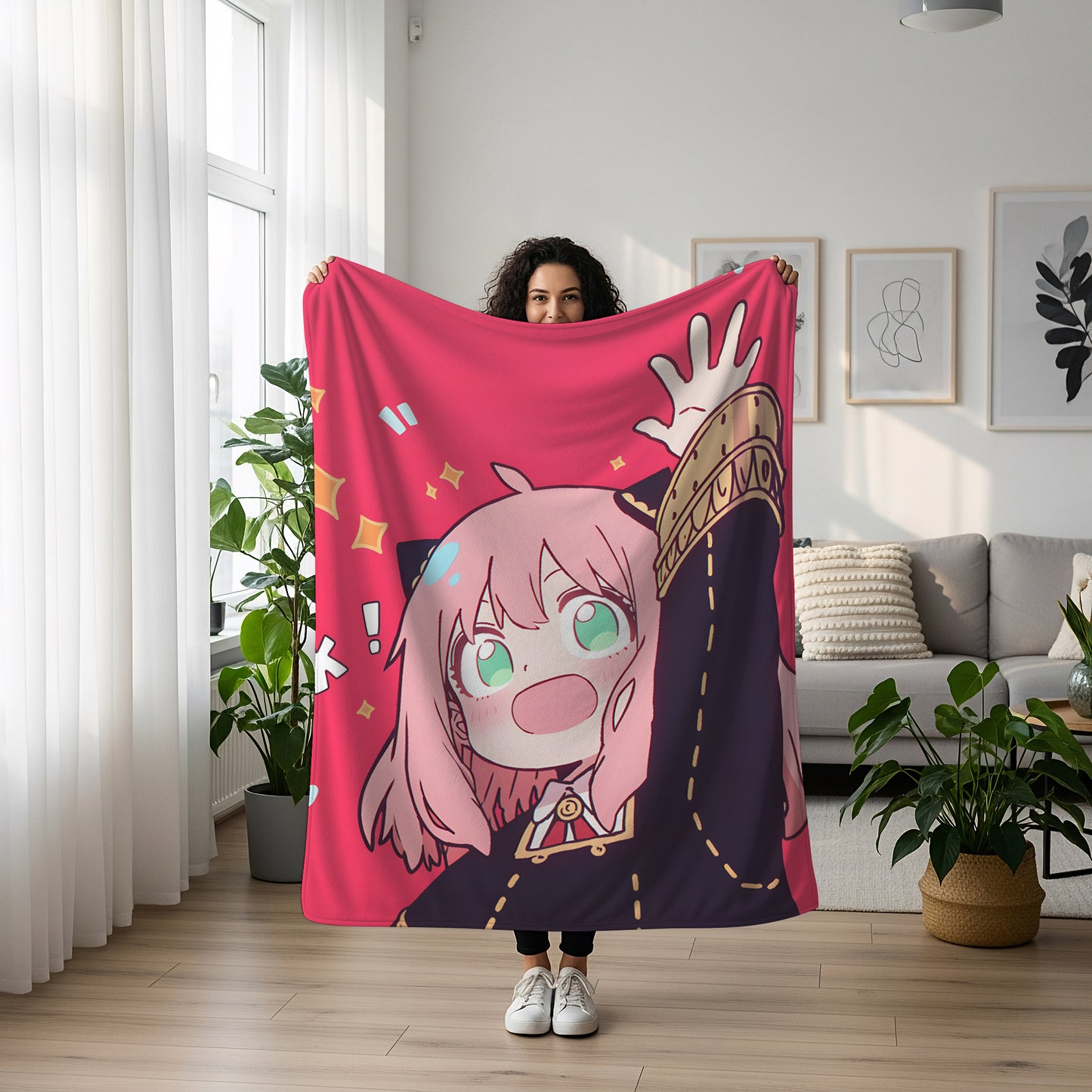 Anya Forger Chibi Spy x Family Plush Blanket, Adorable Anime Girl Throw Tapestry, Iconic Anime Art Decor & Otaku Gift