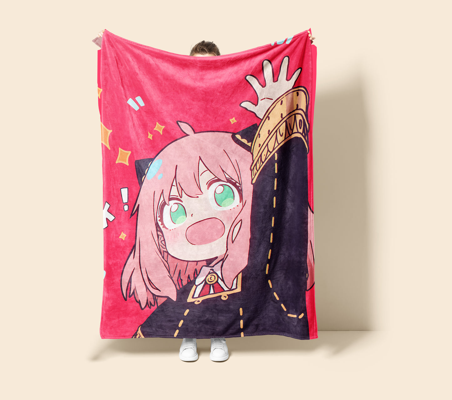 Anya Forger Chibi Spy x Family Plush Blanket, Adorable Anime Girl Throw Tapestry, Iconic Anime Art Decor & Otaku Gift