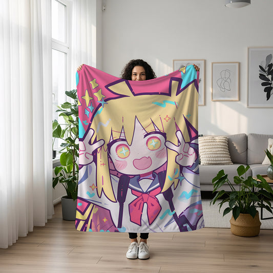 Bocchi the Rock! Nijika Ijichi Chibi Fleece Blanket, Cute Anime Girl Kawaii Decor, Premium Nijika Fan Gift, OOAK Anime Bedding