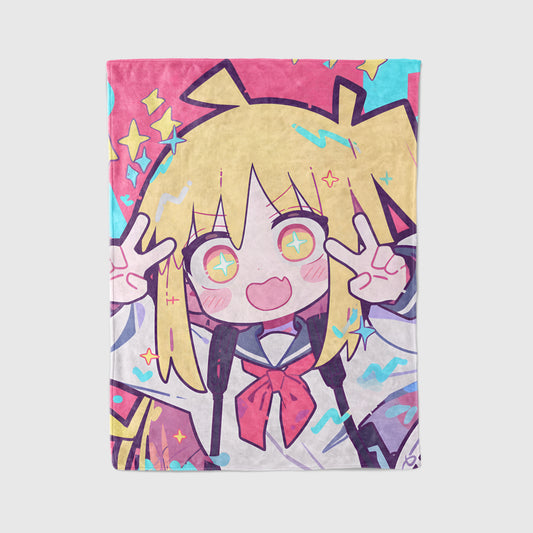 Bocchi the Rock! Nijika Ijichi Chibi Fleece Blanket, Cute Anime Girl Kawaii Decor, Premium Nijika Fan Gift, OOAK Anime Bedding