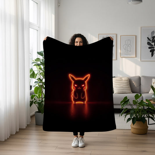 Cool Pikachu Dark Neon Art Blanket, Cyber Pokémon Decor, Electric Yellow Neon Glow Design, Unique Pokémon Fan Gift