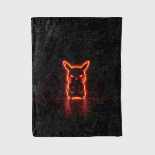 Cool Pikachu Dark Neon Art Blanket, Cyber Pokémon Decor, Electric Yellow Neon Glow Design, Unique Pokémon Fan Gift